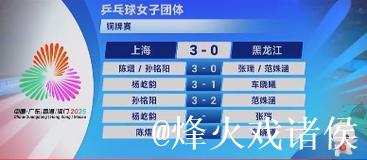 全运会乒乓球女团铜牌赛：上海队3-0横扫黑龙江队